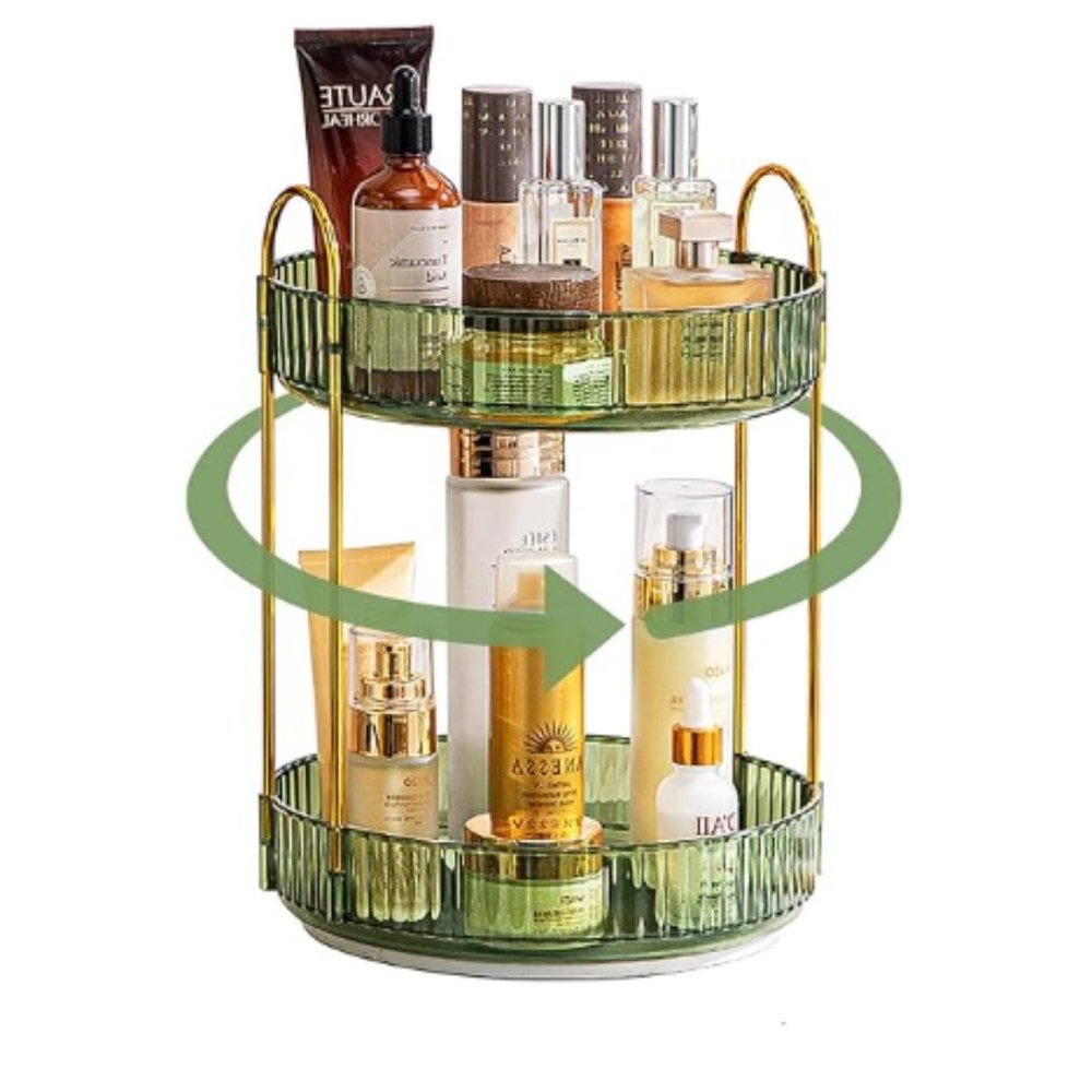 2 Tiers - 360° Turntable Makeup Organizer - Lazy Susan Cosmetics Storage